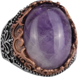Gerçek Doğal Taş El Yapımı Yüzük - 925 Ayar Gümüş El Yapımı Yüzük - Şık Yüzük (Ametist)