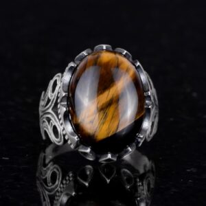 925 Ayar Katı Gümüş Erkek Yüzük - Doğal Taş Seçenekleriyle (Kaplan Gözü) - Görsel 6