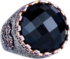 925 Ayar Gümüş Yüzük - Kral Yüzüğü - Doğal Olmayan Taş Yüzük - El Yapımı Yüzük Erkekler için (Oluşturulmuş oniks) - Görsel 1