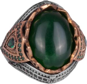 Gerçek Doğal Taş El Yapımı Yüzük - 925 Ayar Gümüş Şık Yüzük (Jade) - Görsel 1