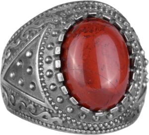 Gerçek Doğal Taş Yüzük, 925 Ayar Katı Gümüş Erkek Yüzüğü (Kırmızı Kan Taşı) - Görsel 1