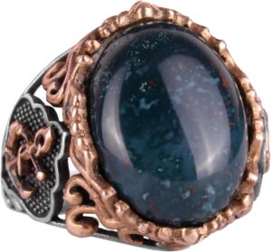 Denizci Çapa Gümüş Yüzük, Doğal Taş Yüzükler için Erkekler, 925 Ayar Gümüş Yüzük, (Yeşil Kan Taşı) - Görsel 1