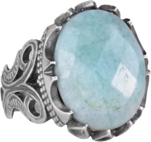 925 Ayar Katı Gümüş Erkek Yüzük - Doğal Amazonit Taş ile El Yapımı Tasarım - Görsel 1