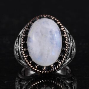 Gerçek Doğal Taş Yüzük - El Yapımı Şahin Yüzük - 925 Ayar Gümüş Yüzük (Ay Taşı) - Görsel 4