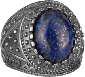Gerçek Doğal Taş Yüzük, 925 Ayar Katı Gümüş Erkek Yüzüğü (Lapis Lazuli) - Görsel 1