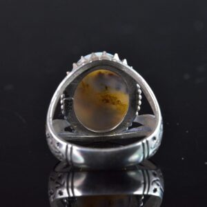 Yemeni Ağaç Taşlı Yüzük, İslami Zülfikar Kılıç Tasarımı, 925 Ayar Gümüş Erkek Yüzüğü - Görsel 8