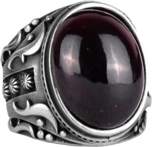 925 Ayar Gümüş Yüzük, Doğal Granat Taşı Yüzük Erkekler İçin, Özel Yüzük - Görsel 1