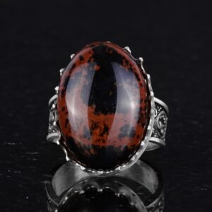 Gerçek Doğal Taş Yüzük - 925 Ayar Gümüş Büyük Yüzük - El Yapımı Yüzük (Obsidyen) - Görsel 4