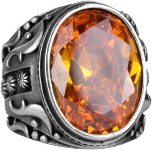 925 Ayar Gümüş Yüzük, Tasarım Gümüş Erkek Yüzüğü (Turuncu Yapay Sitrin Taşı) - Görsel 1
