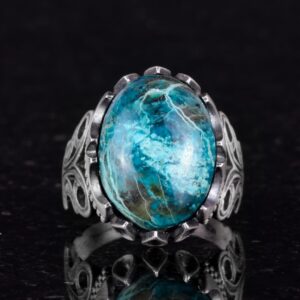 925 Ayar Sert Gümüş Erkek Yüzük - Doğal Taş Seçeneği (Krisokolla) - Görsel 4