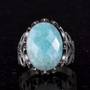 925 Ayar Katı Gümüş Erkek Yüzük - Doğal Amazonit Taş ile El Yapımı Tasarım - Görsel 2