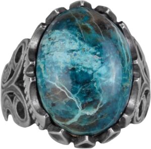 925 Ayar Sert Gümüş Erkek Yüzük - Doğal Taş Seçeneği (Krisokolla) - Görsel 1