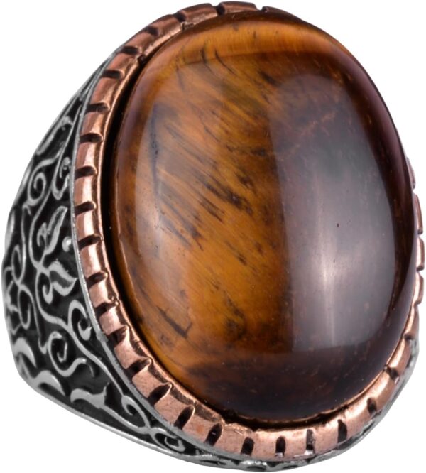 El Yapımı Kaplan Gözlü Taş Yüzük, Sultan Yüzük, 925 Ayar Saf Gümüş Erkek Yüzük, Cesur Tasarım