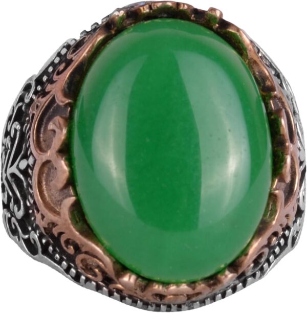 Gerçek Doğal Taş El Yapımı Yüzük - 925 Ayar Gümüş El Yapımı Yüzük - Şık Farklı Yüzük (Jade)