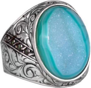 925 Ayar Gümüş Yüzük, Gerçek Doğal Druzy Kuvars Taşı Yüzük, Büyük Yüzük - Görsel 1