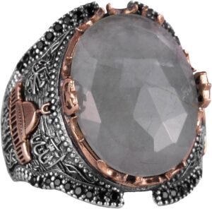 Doağl Akuamarin Taşlı Yüzük, 925 Ayar Katı Gümüş Erkek Yüzüğü, Huzur Denizi Tasarımı - Görsel 1