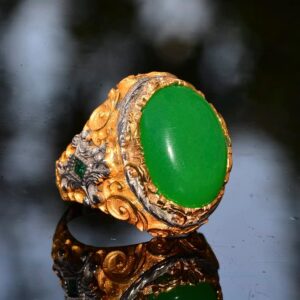 Gerçek Doğal Yeşil Jade Taş Yüzük, 925 Ayar Gümüş Yüzük, Erkek Yüzük - Görsel 5