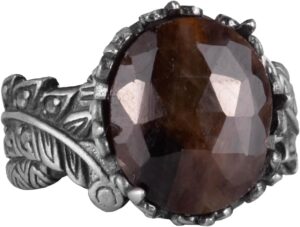 Gerçek Doğal Taş Yüzük - El Yapımı 925 Ayar Gümüş Takı (Kahverengi Safir) - Görsel 1