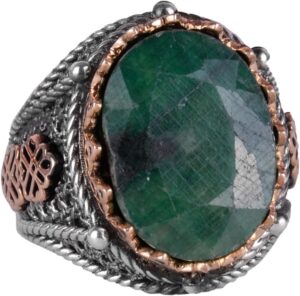 925 Ayar Katı Gümüş Yüzük, Gerçek Doğal Taş Yüzük (Zümrüt) - Görsel 1