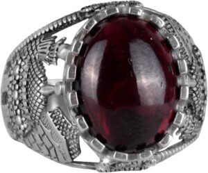 Doğal Cabochon Garnet Taş Yüzük, İslami Camii 925 Ayar Gümüş Yüzük - Görsel 1
