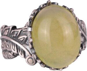 Sterling Gümüş Kadın Yüzüğü ile Gerçek Doğal Prehnite Jade Taşı, Vintage Bohem Tasarım - Görsel 1