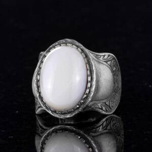 Doğal Sedef Taş Yüzük, 925 Ayar Gümüş Erkek Yüzük - Görsel 5