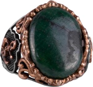 Denizci Anahtarı Gümüş Yüzük, Doğal Taş Yüzük, 925 Ayar Gümüş Yüzük, Cabochon Zümrüt - Görsel 1