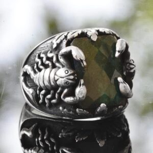 Gerçek Doğal Yakut Taş Akrep Yüzüğü, Erkekler İçin Doğum Taşı Yüzüğü, 925 Ayar Gümüş Yüzük - Görsel 4