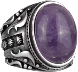 Doğal Ametist Taşlı Yüzük, 925K Katı Gümüş Erkek Yüzüğü, Tasarım Gümüş Erkek Yüzüğü - Görsel 1