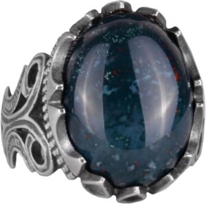 925 Ayar Katı Gümüş Erkek Yüzük - Doğal Taş Seçeneği ile El Yapımı Tasarım (Yeşil Kan Taşı) - Görsel 1