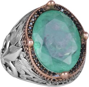 925 Ayar Gümüş Yüzükler Premium Üretilmiş Taşlarla (Açık Yeşil Paraiba Üretilmiş Taş) - Görsel 1