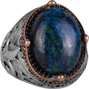 925 Ayar Gümüş El Yapımı Erkek Yüzük - Çeşitli Doğal Taşlarla Mevcut (Azurit) - Görsel 1