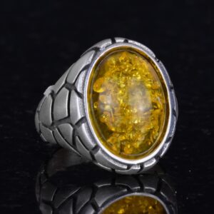Erkekler için Lüks 925 Ayar Gümüş Yapay Taş Yüzükler - Çeşitli Koleksiyon (Bal Amberi Yapay Taş) - Görsel 4