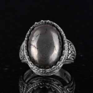 El Yapımı Pyrite Doğal Taş Yüzük - 925K Katı Gümüş Erkek Yüzüğü - Refah Manifestasyonu Tasarımı - Görsel 2