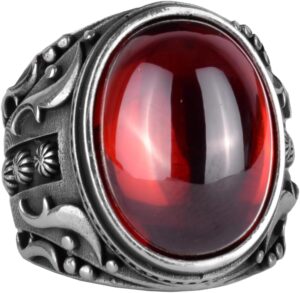 Üretilmiş Taş Yüzük, 925 Ayar Gümüş Yüzük, Tasarım Gümüş Erkek Yüzüğü (Cabochon Üretilmiş Granat Taşı) - Görsel 1