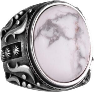 Doğal Howlite Taşlı Gümüş Yüzük, 925 Ayar Katı Gümüş Erkek Yüzüğü, Tasarım Gümüş Erkek Yüzüğü - Görsel 1