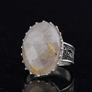 Gerçek Doğal Taş Yüzük - 925 Ayar Gümüş Büyük Yüzük - El Yapımı Yüzük (Altın rutilet kuvars) - Görsel 6