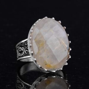 Gerçek Doğal Taş Yüzük - 925 Ayar Gümüş Büyük Yüzük - El Yapımı Yüzük (Altın rutilet kuvars) - Görsel 5