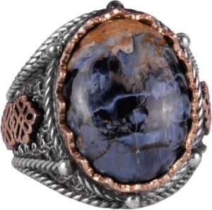 Pietersit Doğal Taş Yüzük, 925 Ayar Gümüş Yüzük Erkekler İçin, Farklı Yüzük - Görsel 1