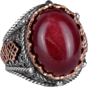 925 Ayar Solid Gümüş Yüzük, Gerçek Doğal Taş Yüzük (Cabochon Yakut) - Görsel 1