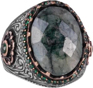 925 Ayar Gümüş El Yapımı Yüzük - Yapay Zümrüt - Görsel 1