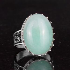 Gerçek Doğal Taş Yüzük - 925 Ayar Gümüş Büyük Yüzük - El Yapımı Yüzük (Amazonit) - Görsel 5