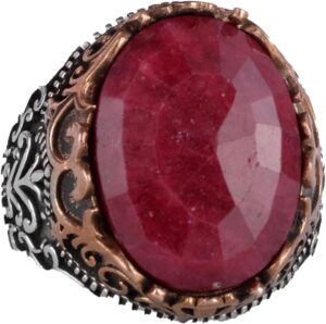 Gerçek Doğal Taş El Yapımı Yüzük - 925 Ayar Gümüş El Yapımı Yüzük - Şık Yüzük (Yakut) - Görsel 1