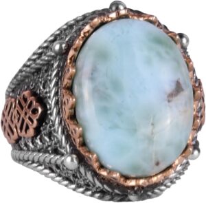 El Yapımı Doğal Larimar Taşı Yüzük, 925 Ayar Saf Gümüş Erkek Yüzüğü, Okyanus Huzuru Tasarımı