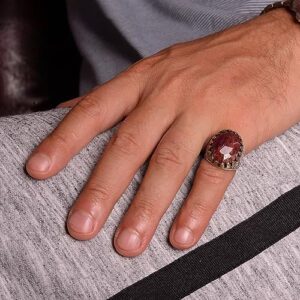 Gerçek Doğal Yakut Taşlı, 925 Ayar Gümüş Erkek Yüzük, El Yapımı Yüzük - Görsel 3