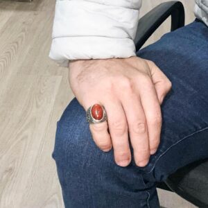 Doğal Kırmızı Kan Taşı Yüzük - 925 Ayar Gümüş Yüzük Erkekler İçin, Tasarım Erkek Gümüş Yüzük - Görsel 3