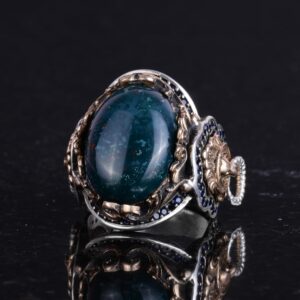 Aslan Başlı Yüzük, Yeşil Kan Taşı Yüzük - 925 Ayar Sterlin Gümüş Yüzük Erkekler İçin, Farklı Yüzük - Görsel 5