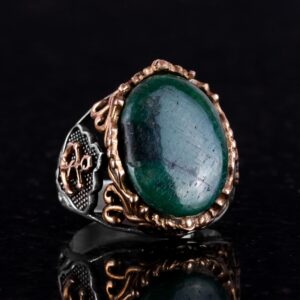 Denizci Anahtarı Gümüş Yüzük, Doğal Taş Yüzük, 925 Ayar Gümüş Yüzük, Cabochon Zümrüt - Görsel 5