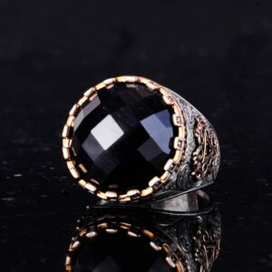 925 Ayar Gümüş Yüzük - Kral Yüzüğü - Doğal Olmayan Taş Yüzük - El Yapımı Yüzük Erkekler için (Oluşturulmuş oniks) - Görsel 6