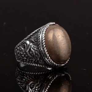 Gerçek Doğal Pirit Taşlı Yüzük, Kartal Yüzüğü, 925 Ayar Gümüş Erkek Yüzüğü - Görsel 3